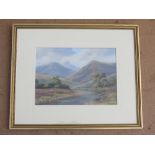 TOM LEIGHTON, WATER SCENES WITH MOUNTAINS BEYOND, SIGNED, GOUACHE (25.2cm x 35.5cm A PAIR)