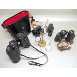 PAIR OF JAPANESE OPTOMAX 10 x 50 BINOCULARS, CASED, PAIR OF RUSSIAN 8 x 30 BINOCULARS, TWO