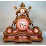 MID 19th CENTURY FRENCH MANTLE CLOCK WITH A CIRCULAR PORCELAIN DIAL, BLUE ENAMEL ROMAN NUMERALS