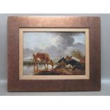 FANNY KNIGHT?, CATTLE BY THE RIVERSIDE, OIL ON CANVAS (17cm x 24.5cm)