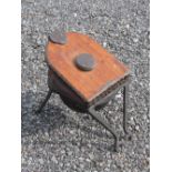 EDWARDIAN MAHOGANY AND WROUGHT IRON FOOT BELLOWS ON FOUR SCROLL FEET, BY W&J GEORGE & BECKER Ltd.,