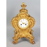 19th CENTURY FRENCH BOULLE MANTLE CLOCK, WITH EIGHT-DAY MOVEMENT, WHITE DIAL, BLACK ROMAN