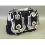 ITALIAN FENDI BLACK FABRIC HANDBAG WITH SILVERED DECORATION (W: 33cm)