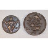 TWO BRONZE COMMEMORATIVE MEDALLIONS - SOCIETY OF CHEMICAL INDUSTRY 1881-1931 AND KUNNALLINEN