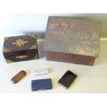 VICTORIAN COROMANDEL RECTANGULAR WORKBOX WITH GILT METAL MOUNTS (12cm x 27cm x 17.5cm), BRASSED