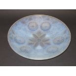 FRENCH ART GLASS OPALESCENT SHALLOW CIRCULAR BOWL WITH FLORAL DECORATION IN RELIEF, MARKED "MADE