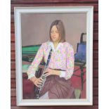 EDWIN GREENMAN (1909-2003), PORTRAIT OF KATIE BISS SEATED WITH A CLARINET, ¾ LENGTH, OIL ON