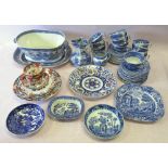 COPELAND SPODE ITALIAN BLUE AND WHITE PART TEASET OF 40 PIECES, GRAINGER'S WORCESTER SAUCER, MASON'S