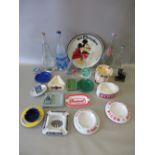 FRENCH VINTAGE BISTRO ASHTRAYS, CARAFE AND FOUR EVIAN LIMITED EDITION WATER BOTTLES, UNOPENED AND