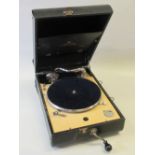 DECCA TEN SALON WIND-UP GRAMOPHONE WITH A RECORD COMPARTMENT IN THE HINGED COVER AND WINDING