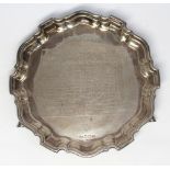 A PRESENTATION SILVER SALVER INSCRIBED 'CAPTAIN'S PRIZE 1962 ST. GEORGE'S HILL GOLF CLUB, BY