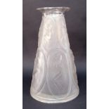 R. LALIQUE CAMEES FROSTED GLASS VASE, NO. 891, OF TAPERING CYLINDRICAL FORM DECORATED IN RELIEF WITH