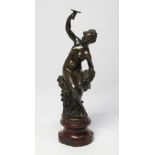 LATE 19TH CENTURY FRENCH BRONZE FIGURE OF A CLASSICAL NUDE YOUNG WOMAN HOLDING A TAZZA IN HER