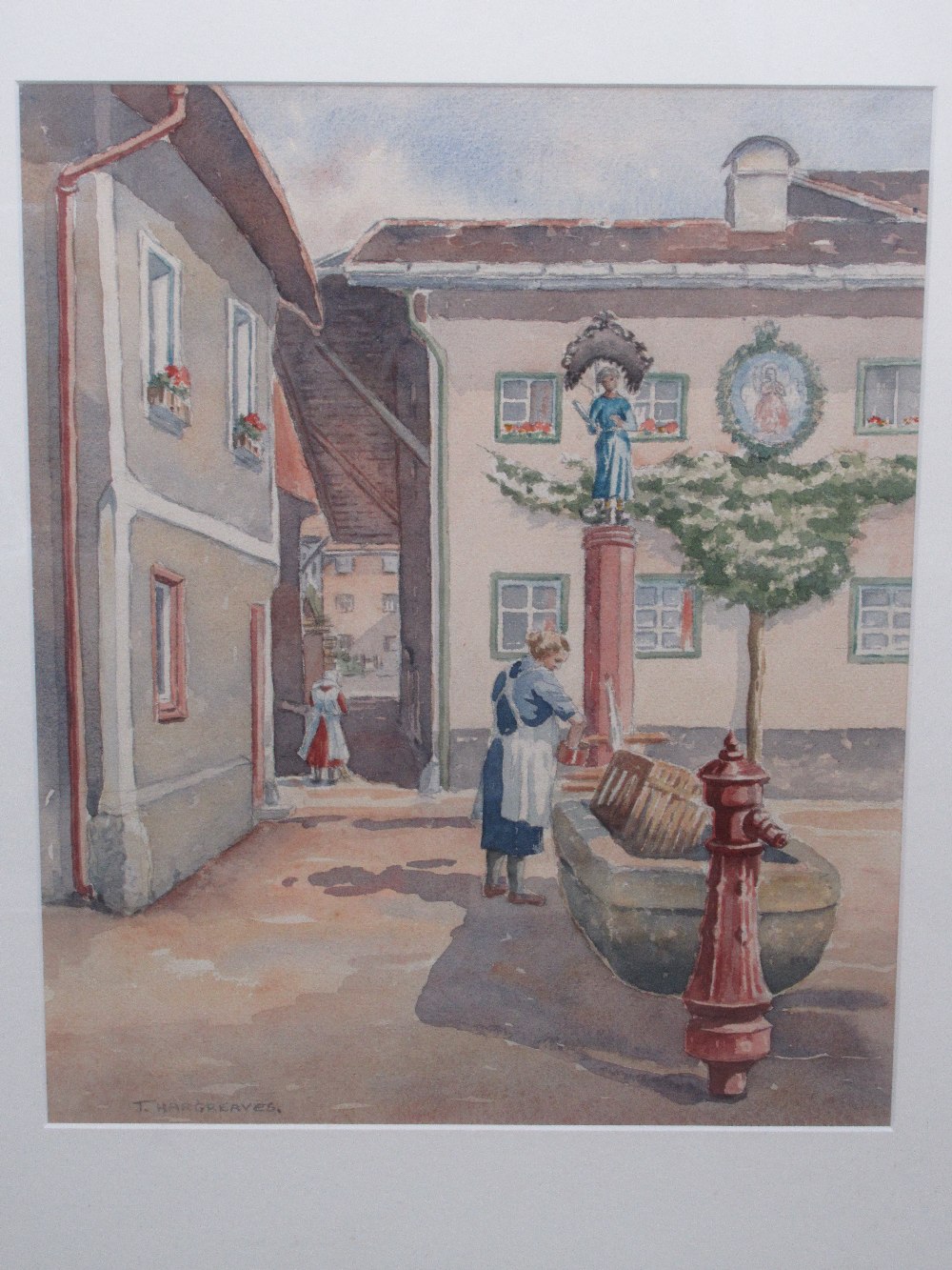 T. HARGREAVES, CONTINENTAL COURTYARD SCENE, WATERCOLOUR (31.2cm x 25.6cm) AND A PENCIL SKETCH OF THE - Bild 3 aus 9