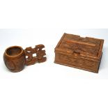 A LATE 19TH CENTURY SCANDINAVIAN SHEPHERD CARVED WOOD LOVING/MARRIAGE CUP WITH TWO NAMES EITHER SIDE