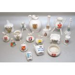 A LARGE COLLECTION OF GOSS AND CRESTED WARE, OVER 110 PIECES INCLUDING A WHITBY AMMONITE AND