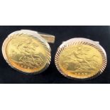 PAIR OF 9 CT GOLD CUFF LINKS SET WITH HALF-SOVEREIGNS 1908S (SYDNEY MINT) AND 1925SA (2) GROSS