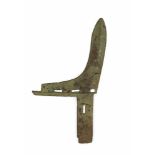 A bronze Ge (dagger axe). A dagger shaped blade made of bronze to be mounted by the tang of the