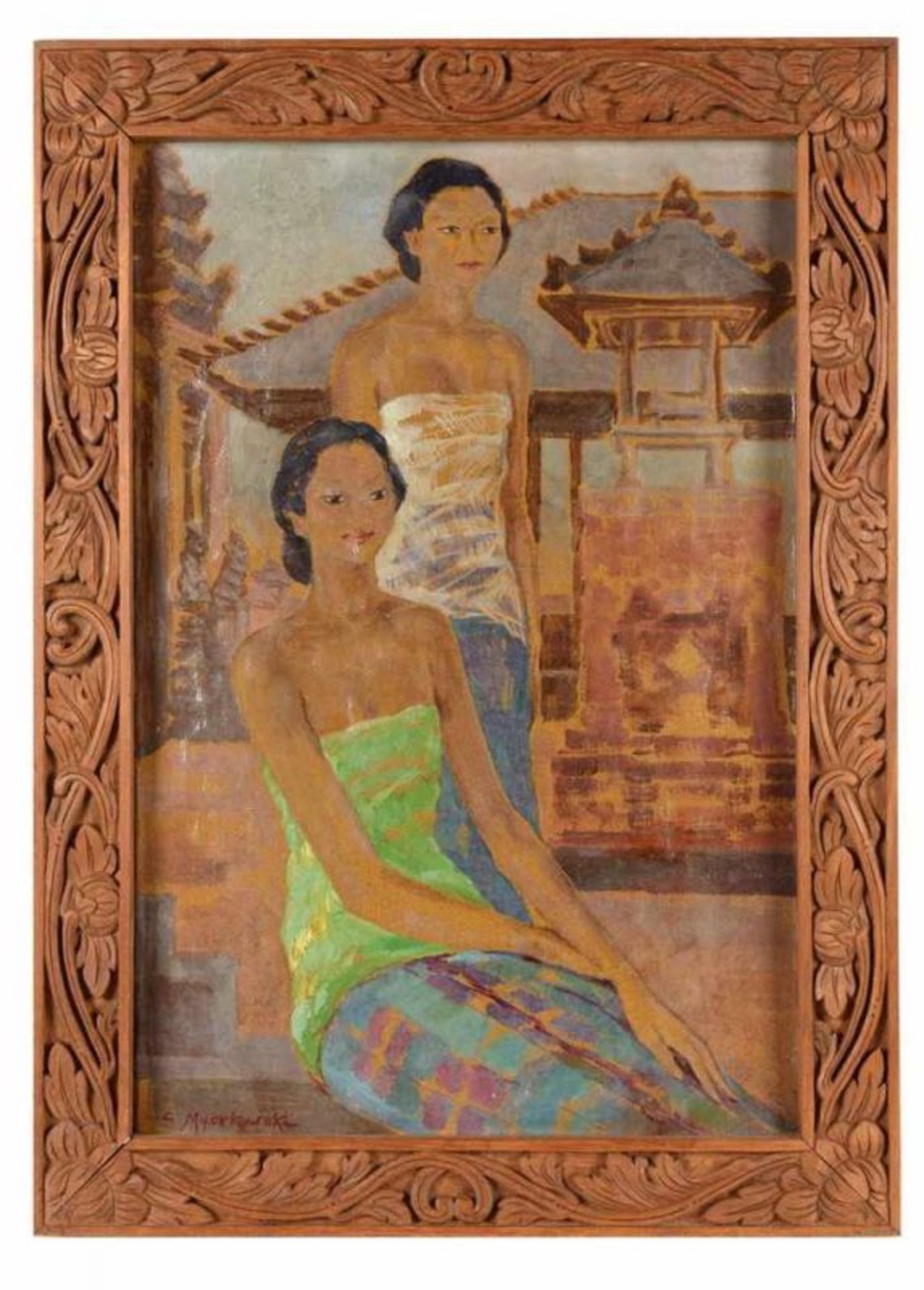 Czeslaw Mystkowski (1898-1938) 'Two Balinese ladies', signed l.l., canvas. 41 x 27 cm. Provenance: a - Image 2 of 4