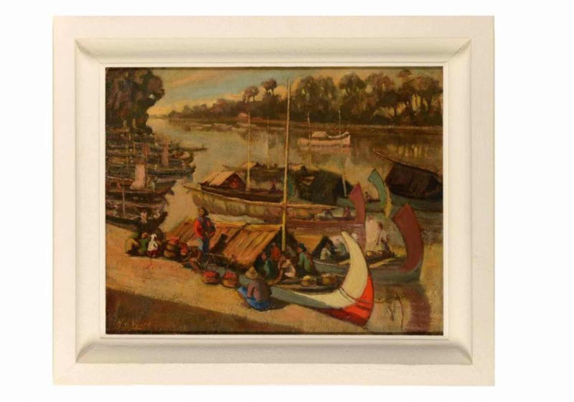 Henry van Velthuysen (1881-1954) 'Activities in a local port', signed l.l., panel. Afm. 47,5 x 59 - Image 2 of 5