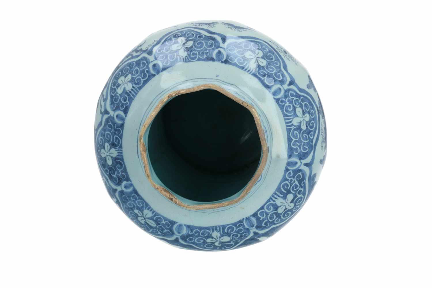 Delfts blauw aardewerk balustervaas met later (19e eeuws) messing deksel, met chinoiserie decor - Image 5 of 6