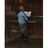 Jacob Dooijewaard (1876-1969) 'Jongen bij piano', gesigneerd r.b., doek. Afm. 50,5 x 40,5 cm.