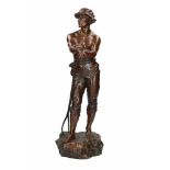 Bronzen sculptuur van een arbeider, met inscriptie 'par CH. Levy, Salon des Beaux-Arts'. Met
