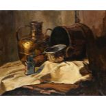George Pletser (1871-1942) 'Stilleven met koper', gesigneerd r.o., doek. Afm. 84 x 103 cm.