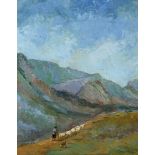 Willem Dooijewaard (1892-1980) 'Schaapherder en kudde in berglandschap', gesigneerd r.o.,