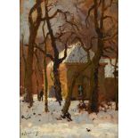 Herman Bogman (1890-1975) 'Winteravond in het Haagse Bos', gesigneerd l.o., doek. Afm. 40,5 x 30,5