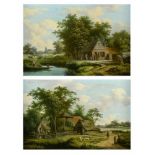 Christoffel Frederik Franck (1758-1816) Pendanten, 'Landschapsschilderingen met boerenhoeve',