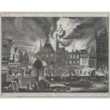 Jan van der Heyden (1637-1712) 'De brand in het Oude Stadhuis van Amsterdam', niet gesigneerd,