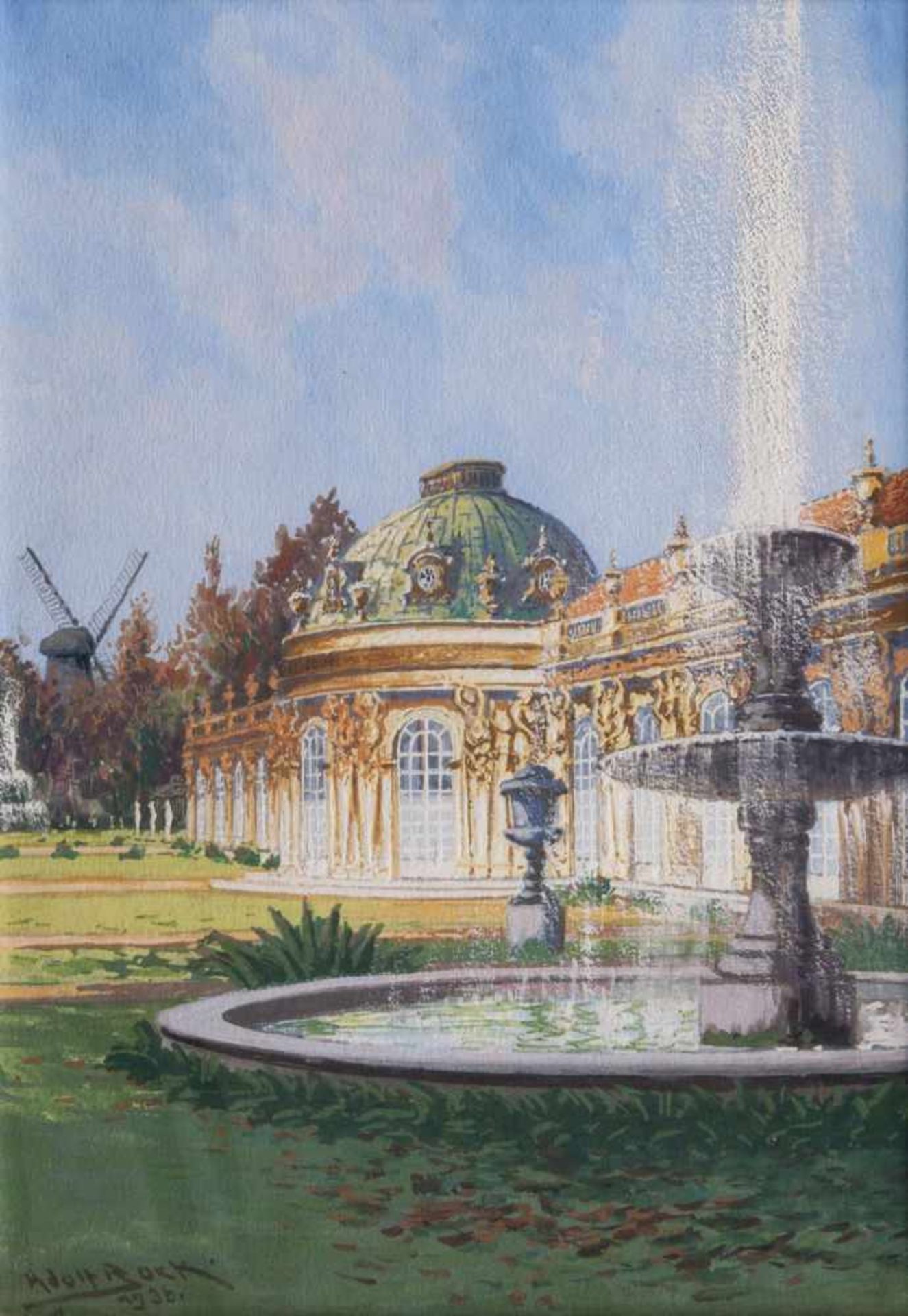 Adolf Bock (Berlin 1890 - Helsingborg 1968) Sanssouci Gouache, 26 x 19 cm, l. u. sign. u. dat. Adolf