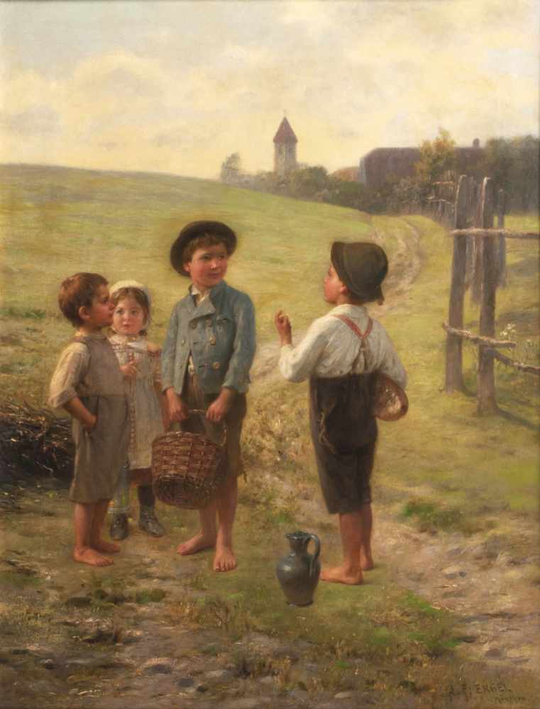 Johann Friedrich Engel (Bernkastel-Kues 1844 - München 1921) Auf dem Heimweg Öl/Lw., 69,5 x 52,5 cm,