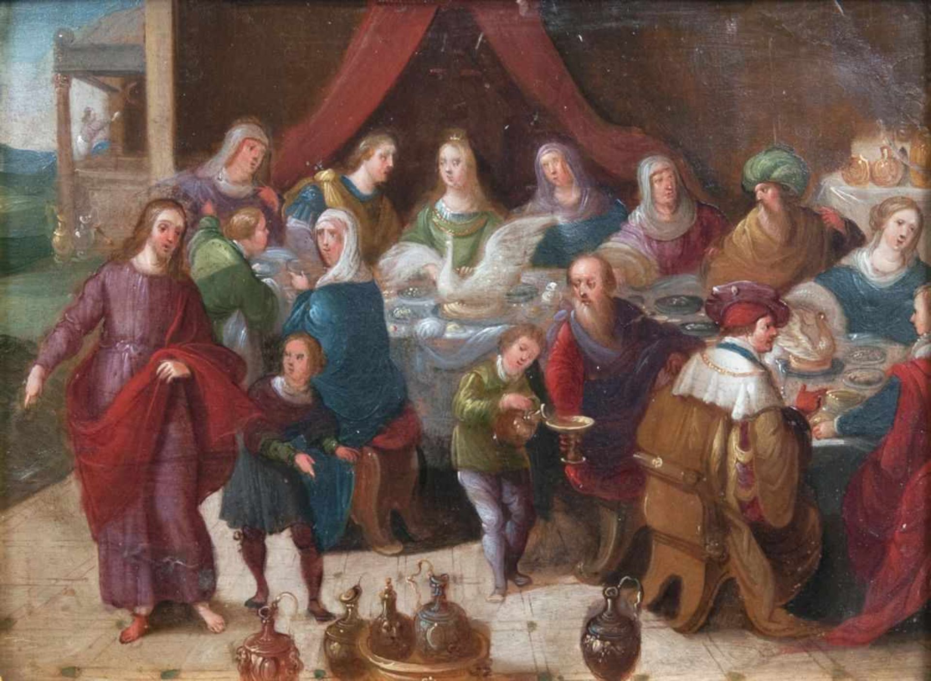 Hieronymus III Francken (1611 - 1661), zugeschr. Die Hochzeit zu Kana Öl/Kupfer, 16,5 x 22 cm, verso