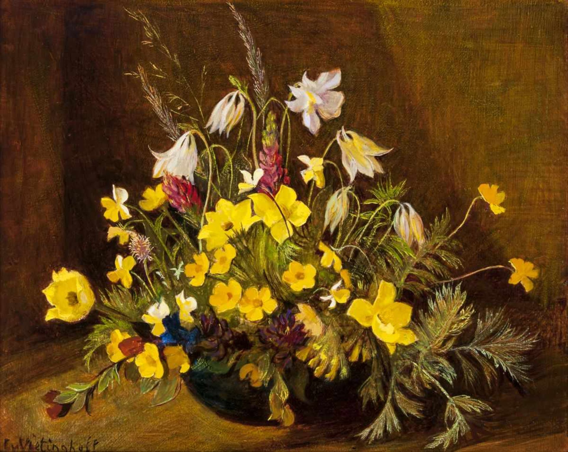 Egon Alexis von Vietinghoff (Den Haag 1903 - Zürich 1994) Schale mit Blumen Öl/Lw/Hartfaser, 38 x 46