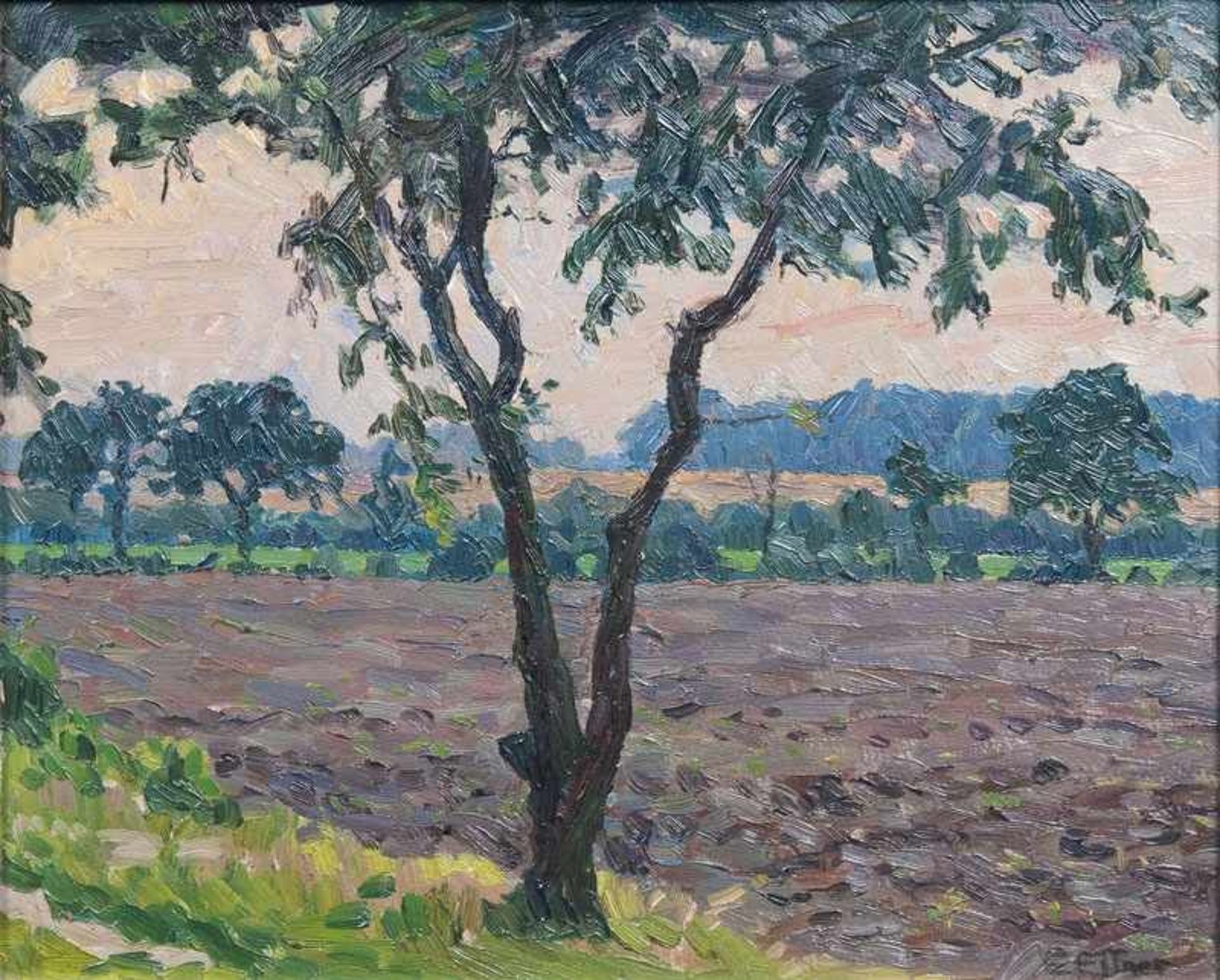 Ernst Eitner (Hamburg 1867 - Hamburg 1955) Sommerabend Öl/Karton, 32,5 x 40,5 cm, r. u. sign. E.