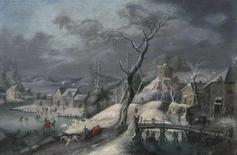 Robert Griffier (London 1688 - London 1750), zugeschr. Winterlandschaft Öl/Holz, 26,5 x 40 cm. -