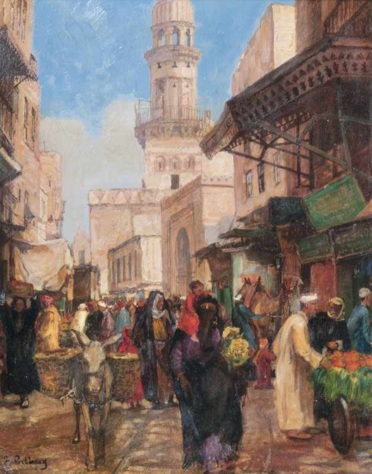 Friedrich Perlberg (Nürnberg 1848 - München 1921) Straßenszene in Kairo Öl/Karton, 52 x 40 cm, l. u.