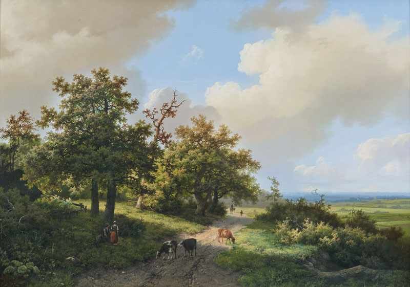 Marinus Adrianus Koekkoek (Middelburg 1807 - Hilversum 1870) Weite Landschaft mit rastenden Hirten