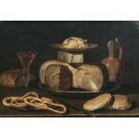 Clara Peeters (Antwerpen um 1589 - um 1655) Stilleben mit Käse, Krug, Brezeln, Brot und Wein Um