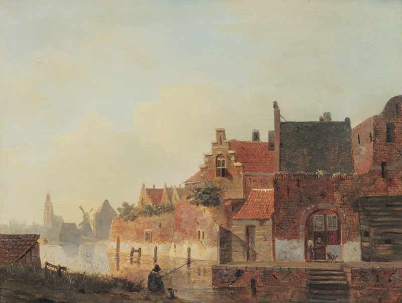 Carel Jacobus Behr (Den Haag 1812 - Den Haag 1895) Stadt in den Niederlanden Öl/Holz, 26 x 33 cm, l.