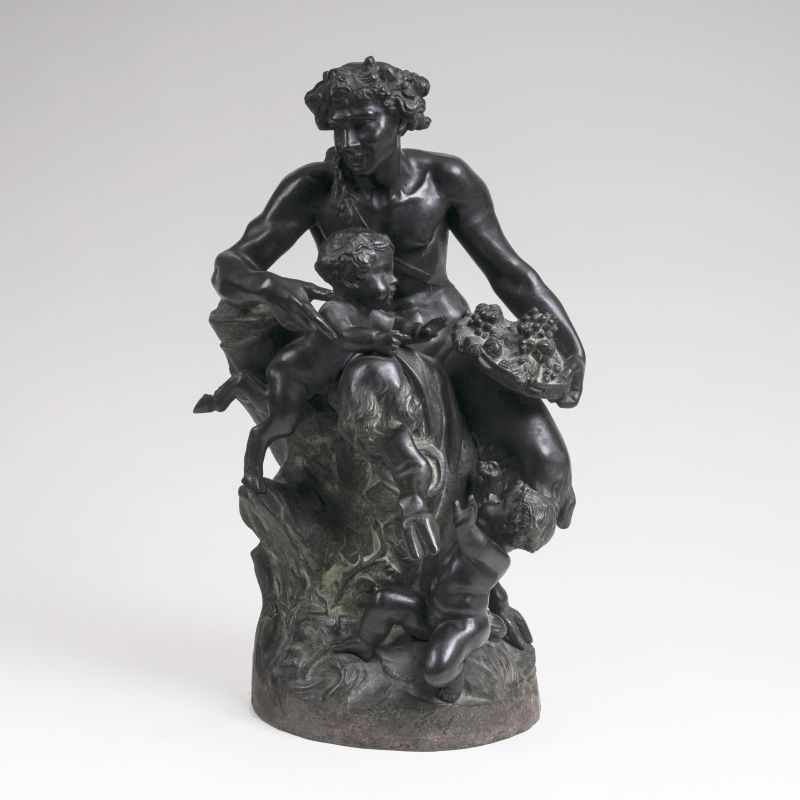 Bronze-Gruppe 'Faun mit Kindern' nach Clodion Ende 19. Jh. Bronze mit schwarzer Patina, H. 58 cm,