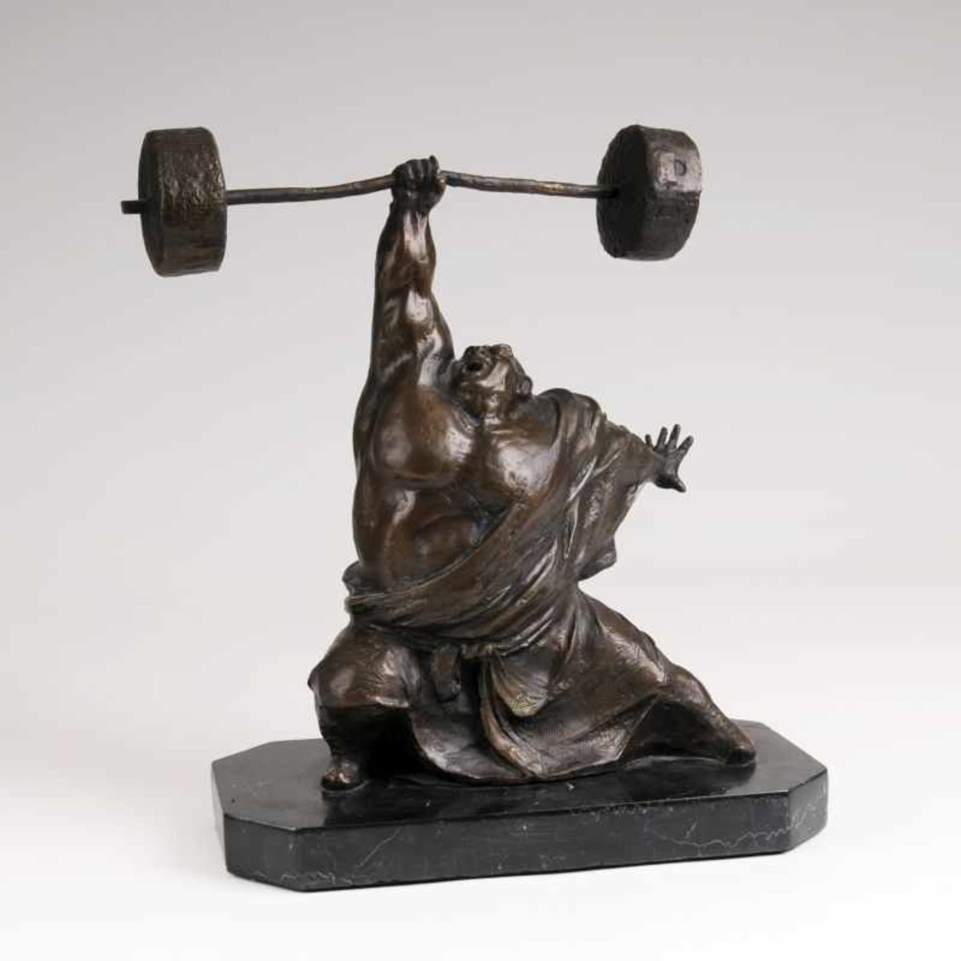 Wu Yao tätig um 2000 Bronze-Skulptur 'Gewichtheber' China, 20. Jh. Bronze mit brauner Patina, H.