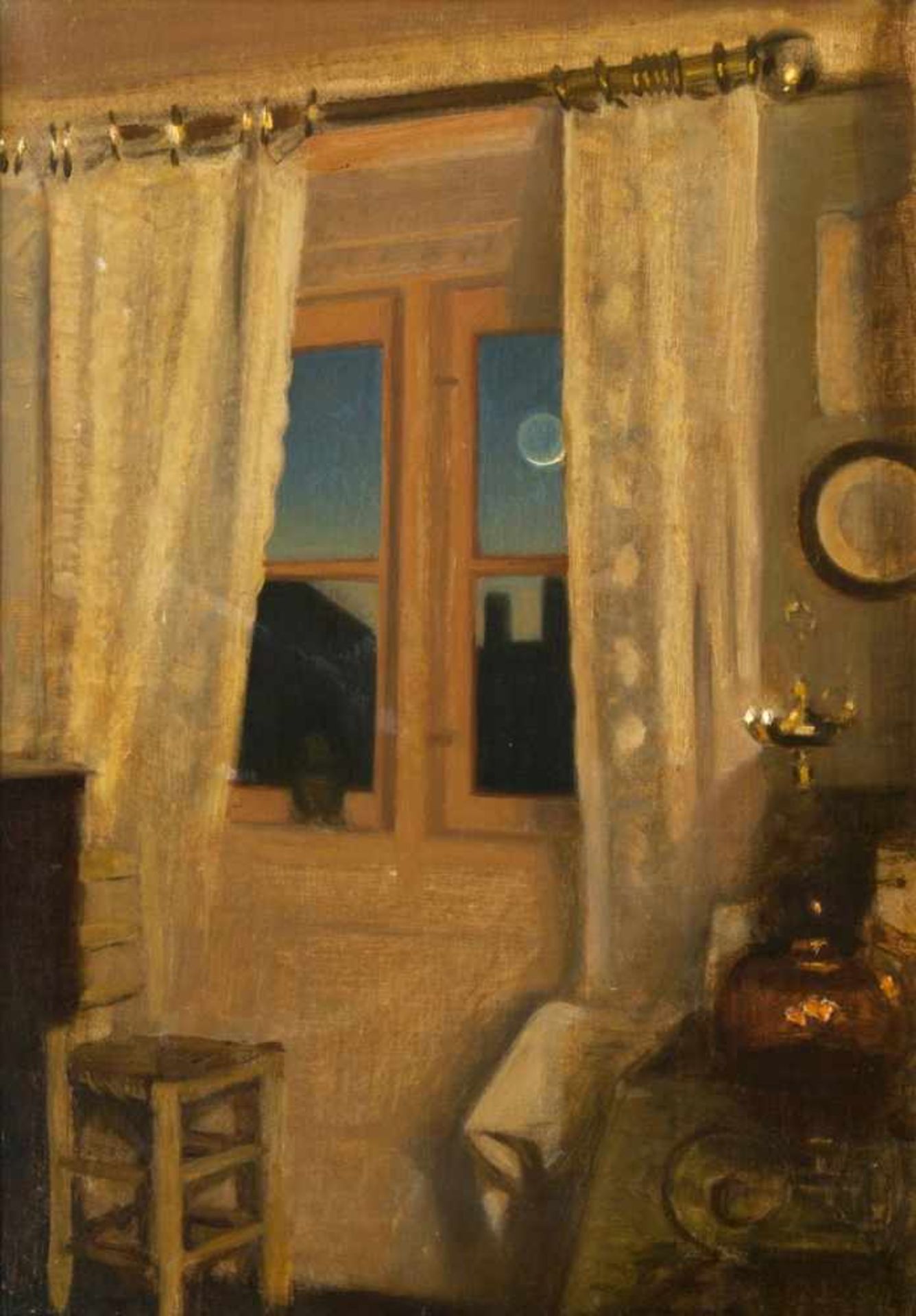 Georg Harald Slott-Möller (Kopenhagen 1864 - Kopenhagen 1937) Interieur und Mondsichel 1896, Öl/Lw.,