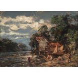 Carl Oesterley jr. (Göttingen 1839 - Blankenese 1930) Fischer am Fluß Öl/Lw./Karton, 28 x 38,5 cm,