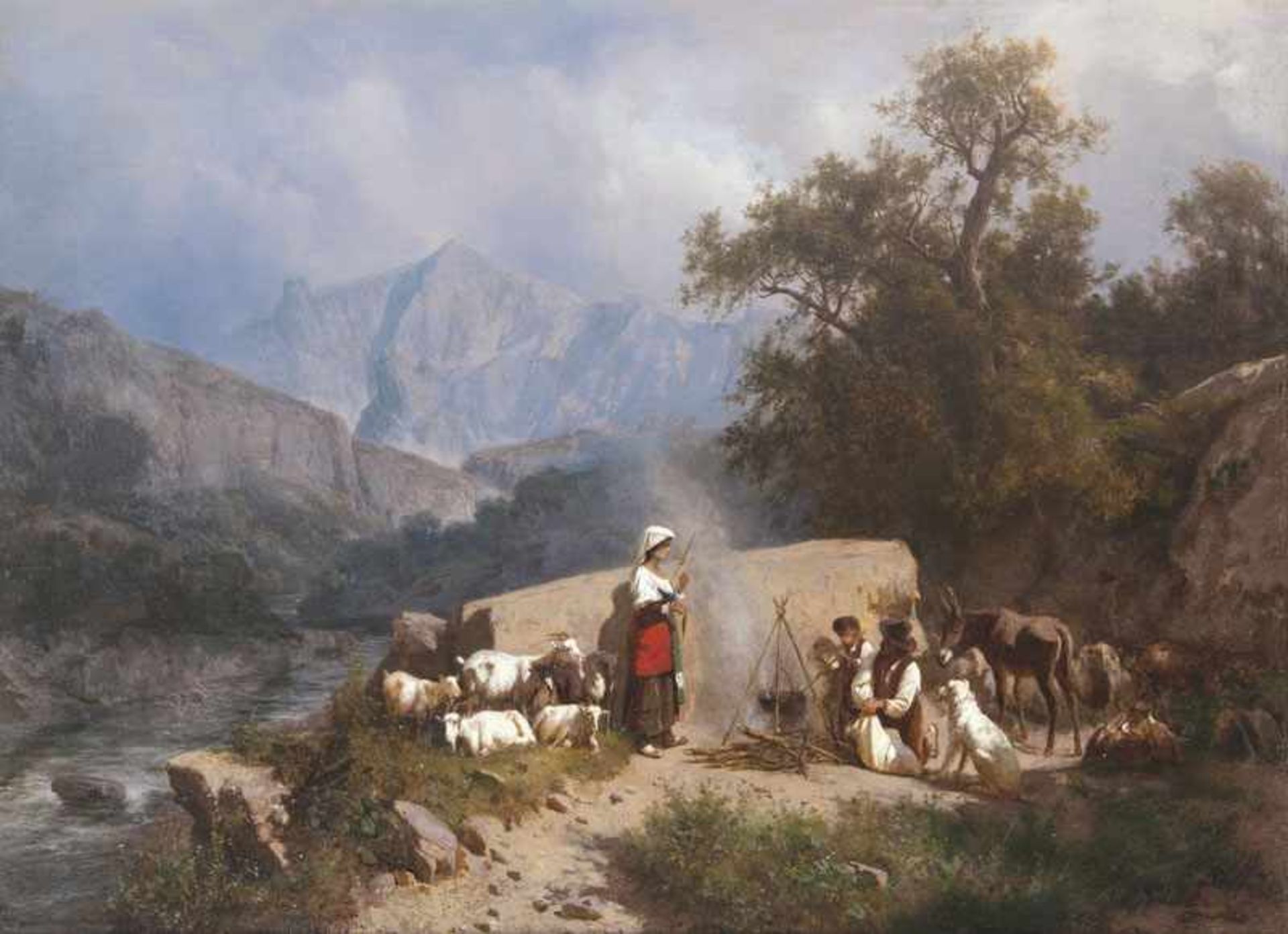 Andreas Markó (Wien 1824 - Villa Tivoli 1895) Hirten im Gebirge Öl/Lw., 76 x 100,5 cm, l. u. sign.