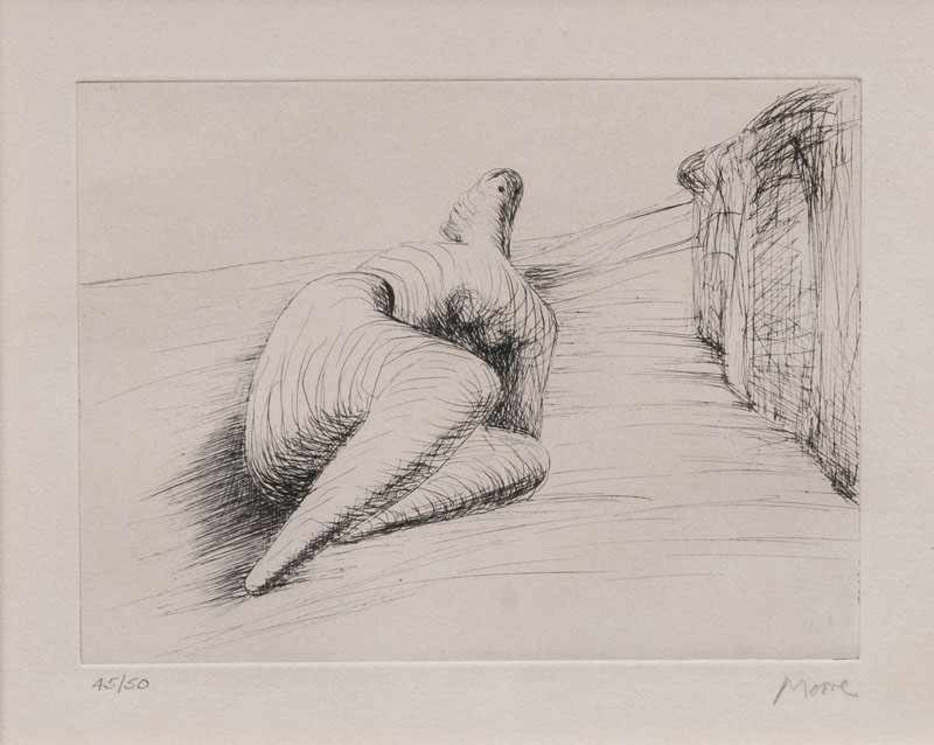 Henry Moore (Castleford 1898 - Much Hadham 1986) Curved reclining Figure in Landscape II 1979,