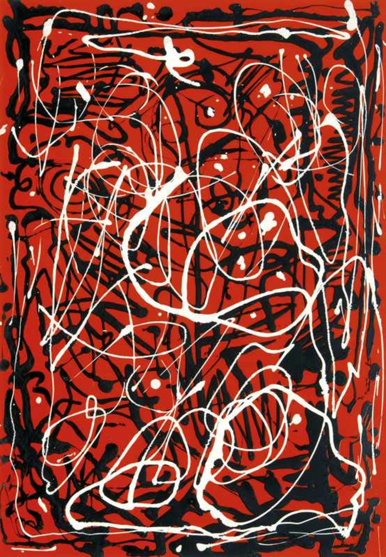 Karl Peter Röhl (Kiel 1890 - Kiel 1975) Tropfbild II Kunstharzfarbe/roter Kunststoffplatte, 49,5 x