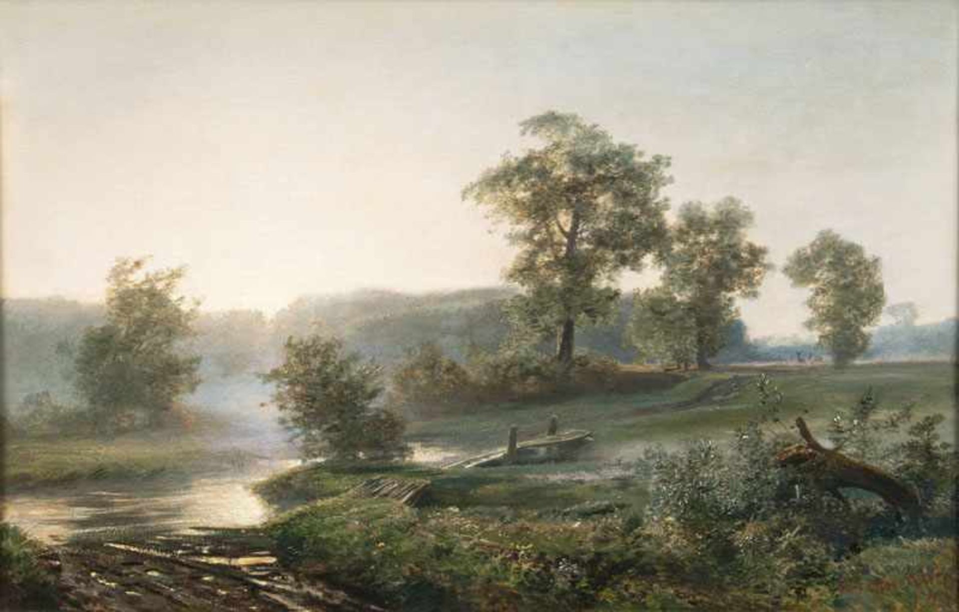 Valentin Ruths (Hamburg 1825 - Hamburg 1905) Sonnenaufgang beim Stangenteich im Sachsenwald Öl/Holz,